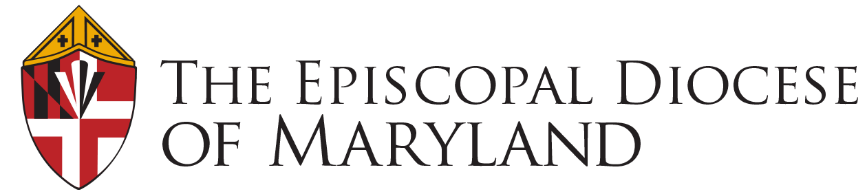 The image shows the logo of The Episcopal Diocese of Maryland featuring a shield with ecclesiastical symbols and Maryland flag elements.
